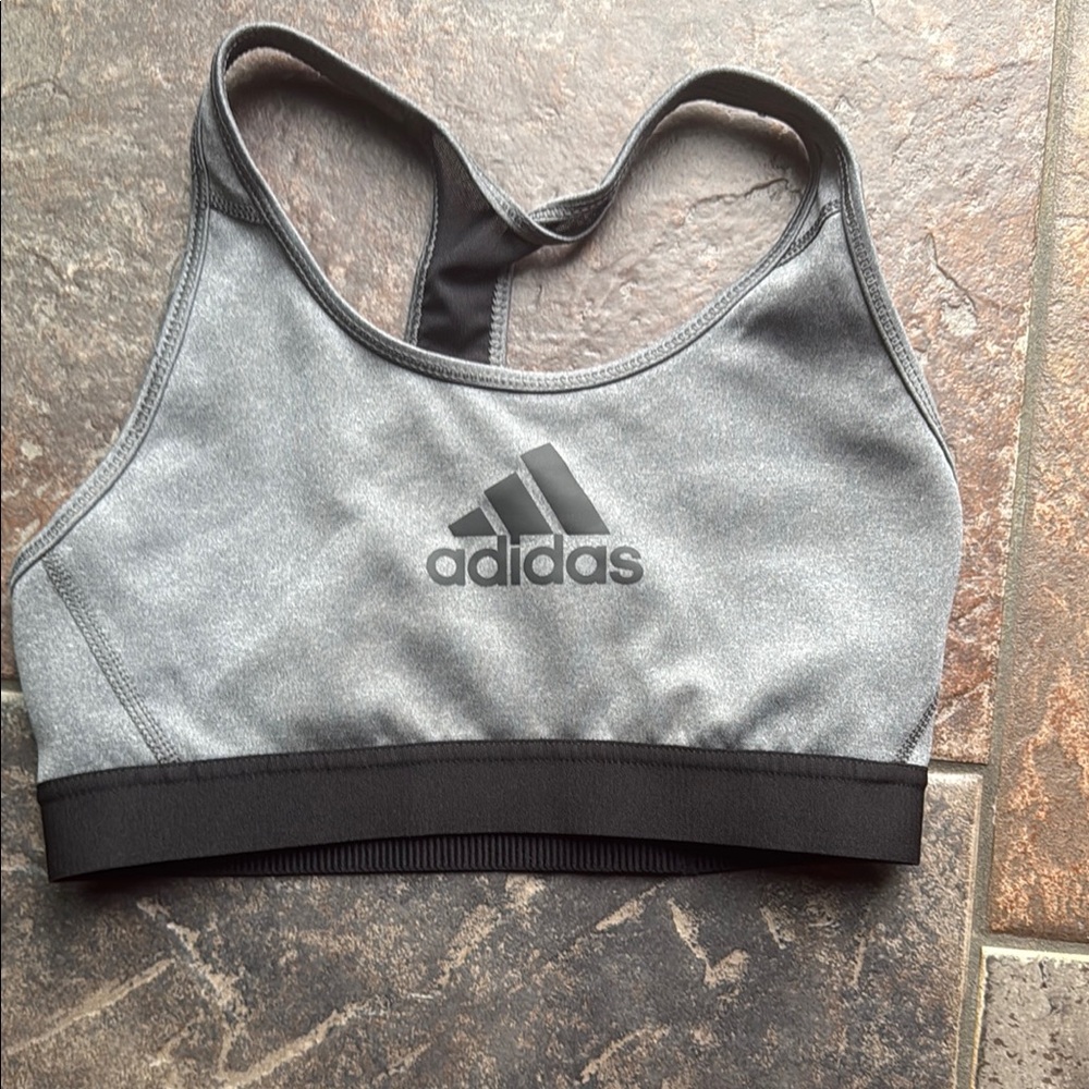Adidas Heather Gray Sports Bra with Black Trim
